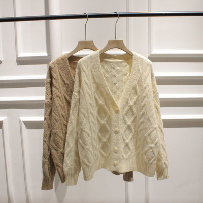 清新甜美秋裝新款復古麻花單排扣針織衫毛衣開衫外套女